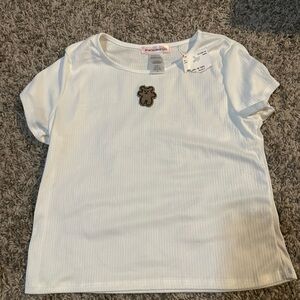 white Love Squared Girls brand short-sleeve top With a teddy bear patch Size 12